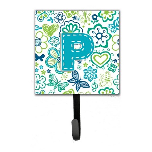 Jensendistributionservices Letter P Flowers And Butterflies Teal Blue Leash & Key Holder MI1658325 - main